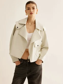 Flap-Pocket Faux Leather Jacket