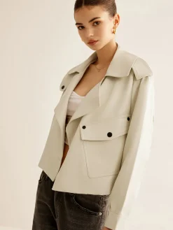 Flap-Pocket Faux Leather Jacket
