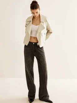 Flap-Pocket Faux Leather Jacket