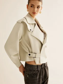 Flap-Pocket Faux Leather Jacket