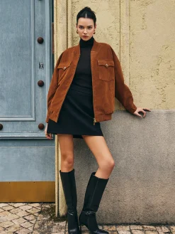 Flap-Pockets Zipper Suede Jacket