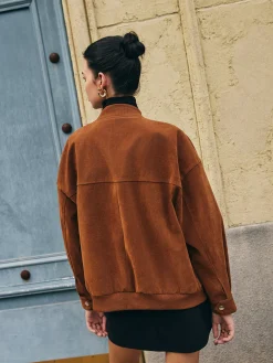 Flap-Pockets Zipper Suede Jacket