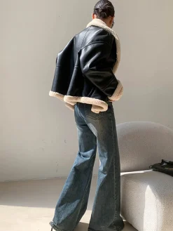 Fleece Lined Faux Leather Jacket
