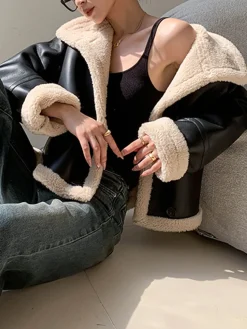 Fleece Lined Faux Leather Jacket