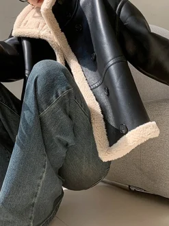 Fleece Lined Faux Leather Jacket