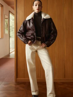 Fleece Lined Faux Leather Zipper Coat