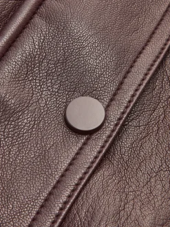 Fleece Lined Faux Leather Zipper Coat