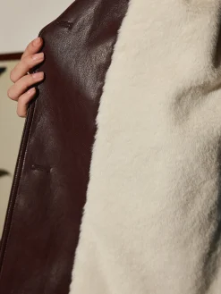 Fleecing PU Leather Belted Jacket