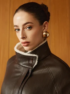 Fleecing PU Leather Belted Jacket