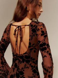 Flock Printed Backless Tie Dress