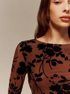 Flock Printed Backless Tie Dress