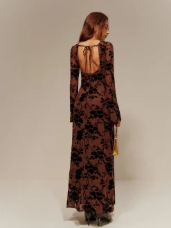 Flock Printed Backless Tie Dress