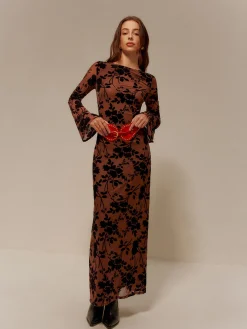 Flock Printed Backless Tie Dress