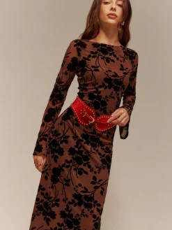 Flock Printed Backless Tie Dress