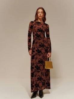 Flock Printed Backless Tie Dress