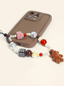 Flocked Bear Doll Bead Phone Lanyard