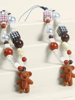 Flocked Bear Doll Bead Phone Lanyard