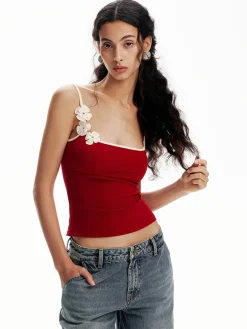 Floral Contrast Trim Bodycon Cami Top
