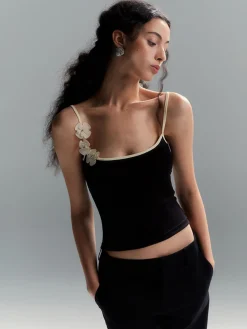 Floral Contrast Trim Bodycon Cami Top