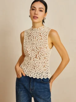 Floral Crochet Hollow Out Sweater Vest