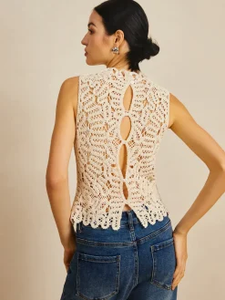 Floral Crochet Hollow Out Sweater Vest