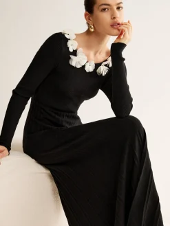 Floral Decor Pleated Sweater Dress