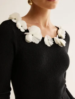 Floral Decor Pleated Sweater Dress