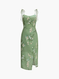 Floral Halter Chiffon Midi Dress