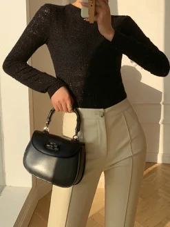 Floral Hollow Knit Crew Neck Long Sleeve Top
