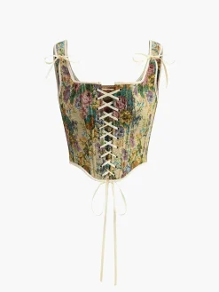 Floral Jacquard Drawstring Blouse