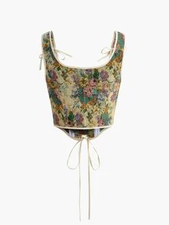 Floral Jacquard Drawstring Blouse