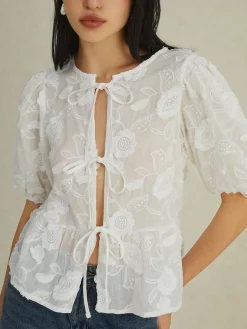 Floral Knotted Puff Sleeve Shirt