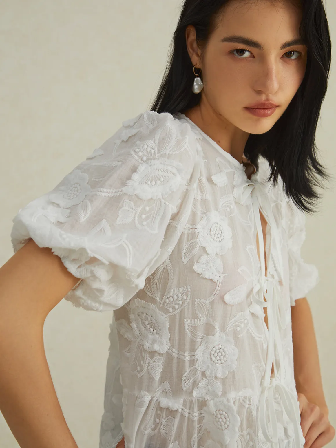 Floral Knotted Puff Sleeve Shirt