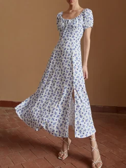 Floral Knotted Split Long Dress