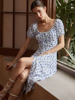 Floral Knotted Split Long Dress