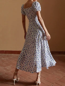 Floral Knotted Split Long Dress