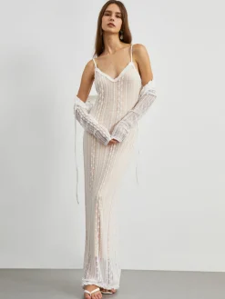 Floral Lace Textured Bolero Two Piece Long Dress