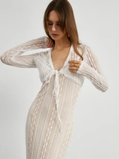 Floral Lace Textured Bolero Two Piece Long Dress