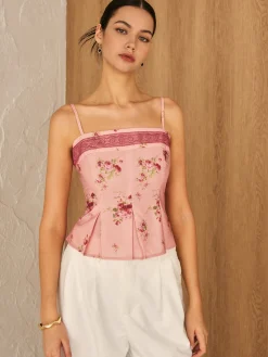 Floral Lace Trim Cami Top
