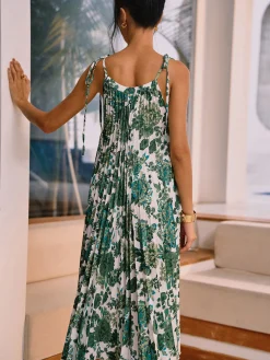 Floral Pleated Knotted Midi Dress