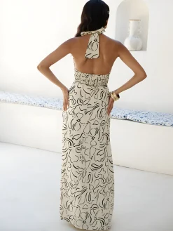 Floral Print Halter Backless Long Dress