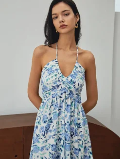Floral Print Halter Long Dress