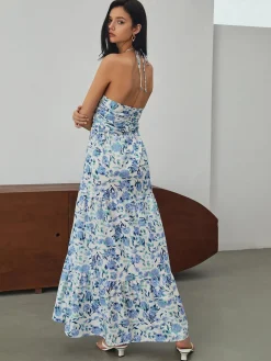 Floral Print Halter Long Dress