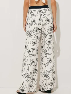 Floral Print Pockets Wide Leg Pants