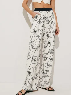 Floral Print Pockets Wide Leg Pants