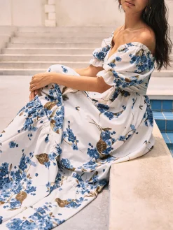 Floral Print Puff Sleeve Long Dress