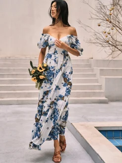 Floral Print Puff Sleeve Long Dress