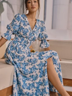 Floral Print Split Long Dress