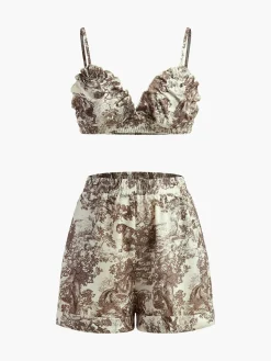 Floral Print Three Piece Shorts Set