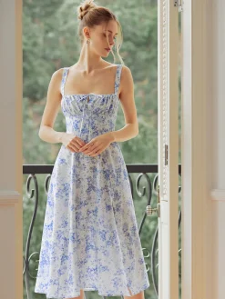 Floral Print Tie-Detail Cami Midi Dress